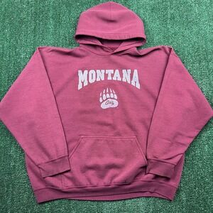 VTG Montana Griz University Hoodie Men's 2XL Maroon 50/50 Spellout Boxy 90s